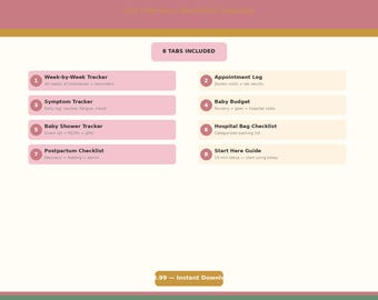 Zwangerschapsplanner Google Spreadsheets | Week-voor-week-tracker | Digitale download Baby Budget Tracker