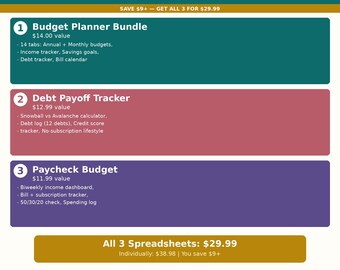 Financiële startersbundel voor dames | Budgetplanner Debt Tracker Salaris Budgetspreadsheet