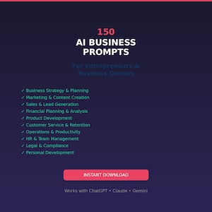 150 AI Business Prompts for Entrepreneurs, Marketing Strategy (Digital Download)