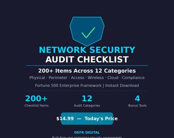 Lista di controllo per l'audit della sicurezza di rete / Modello di valutazione dell'infrastruttura IT / Conformità alla sicurezza informatica / Download digitale