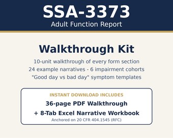SSA-3373 Overzichtsset functierapport | Hulp bij SSDI-functierapport voor volwassenen | Voorbeeldverhalen + werkboek | Direct downloaden
