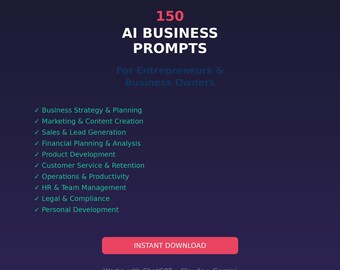 150 AI-bedrijfsprompts voor ondernemers (digitale download pdf)