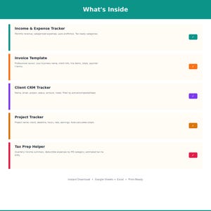 Paquete de hojas de cálculo para pequeñas empresas: contabilidad, facturación, CRM, seguimiento de proyectos, preparación de impuestos, Google Sheets y Excel. imagen 3