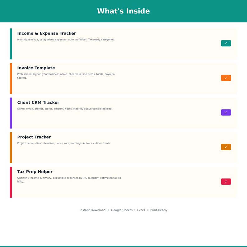 Paquete de hojas de cálculo para pequeñas empresas: contabilidad, facturación, CRM, seguimiento de proyectos, preparación de impuestos, Google Sheets y Excel. imagen 3
