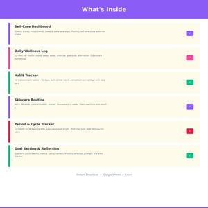 Zelfzorg Wellnessplanner Spreadsheet Gewoontetracker Stemmingsdagboek Huidverzorgingsroutine Google Spreadsheets Excel afbeelding 2