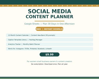 Contentplanner voor sociale media Google Spreadsheets | Inhoudskalender 2026 | Small Business Planner voor vrouwen