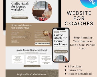 Bearbeitbare Canva Free Website Vorlage für Coffee Shop Small Business Modernes Design Digital Download