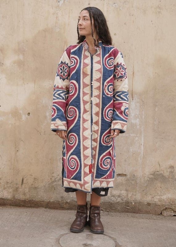 Vintage Geometric Banjara Patchwork Textile Jacke… - image 1