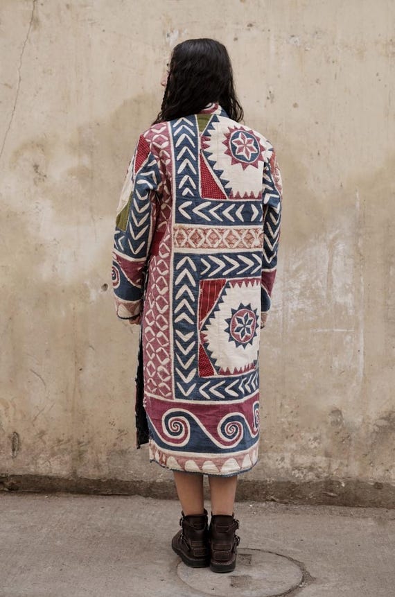 Vintage Geometric Banjara Patchwork Textile Jacke… - image 2