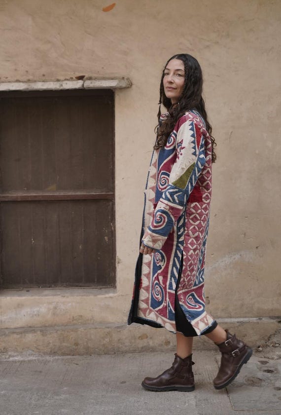 Vintage Geometric Banjara Patchwork Textile Jacke… - image 3