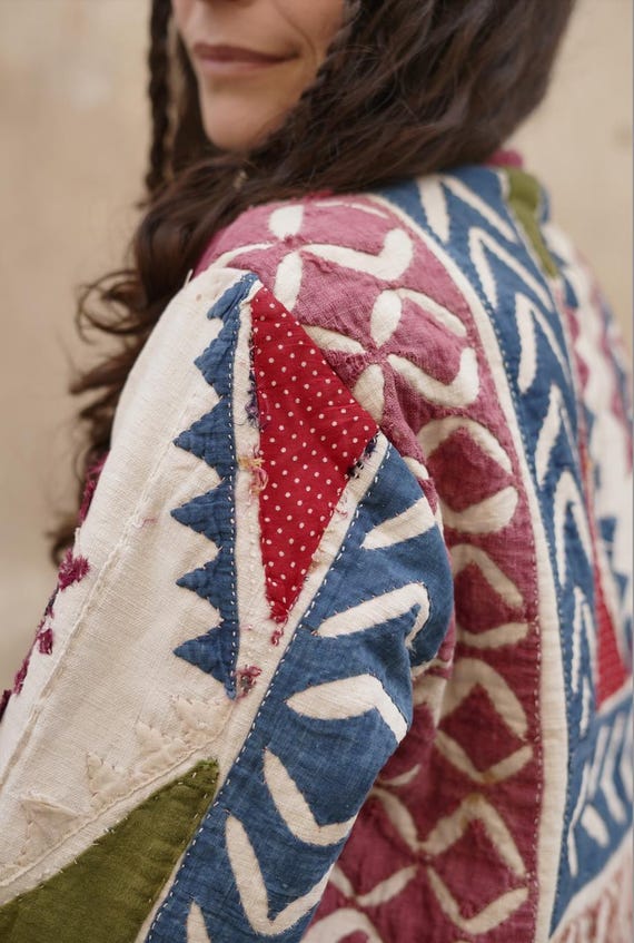 Vintage Geometric Banjara Patchwork Textile Jacke… - image 4