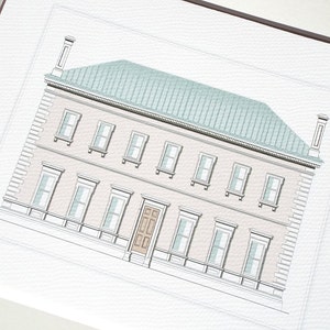 Architectural Print 8 of Pastel English Manor House Drawing on Archival Watercolor Paper