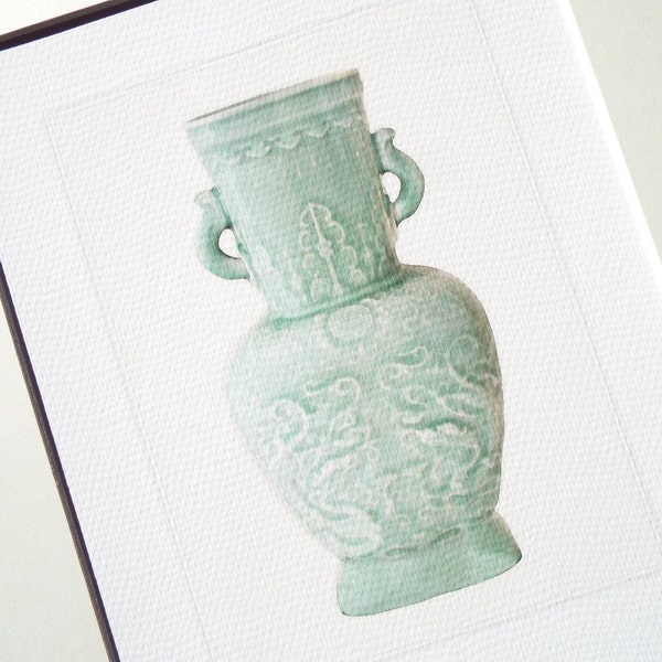 Chinoiserie Celadon Green Porcelain Dragon Vase Antique Illustration Archival Print