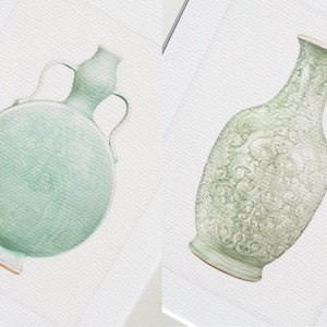 6 Set of Chinoiserie Celadon Green Porcelain Vase Illustrations Archival Prints image 3