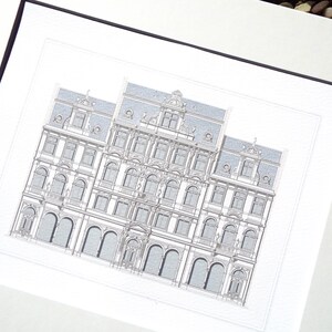 German Architectural Archival Print 7 in Muted Colors on Watercolor Paper