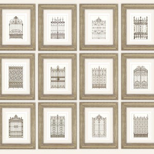Set of 12 French Architectural Drawings of Iron Gates Archival Quality Print on Watercolor Paper