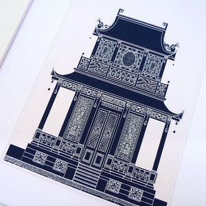 Navy Pagoda 2 Architectural Drawing Archival Quality Print image 3