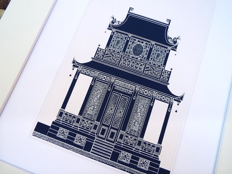 Navy Pagoda 2 Architectural Drawing Archival Quality Print image 3