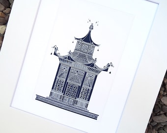 Navy Pagoda 1 Architectural Drawing Archival Quality Print