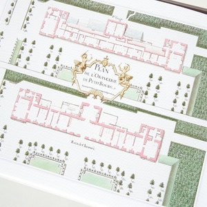 Franse antieke tuinplattegrond Detail van Château de Petit-Bourg 9 Archiefdruk op aquarelpapier
