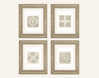 Set of 4 Square French Garden Plans in Sepia & Navy Archival Prints on Watercolor Paper