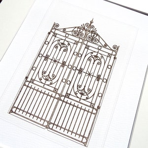 French Architectural Drawing of Iron Gate 1 Archival Quality Print on Watercolor Paper