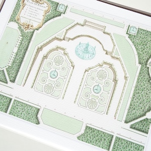 Antiker französischer Gartenplan-Detail des Schlosses Petit-Bourg 3 Archival Print auf Aquarellpapier
