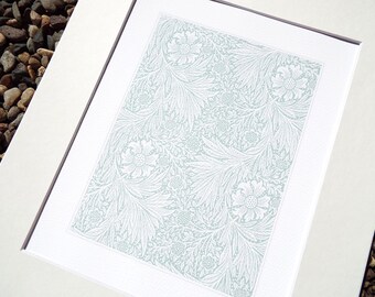 William Morris Soft Blue Botanical Wallpaper Pattern 4 Archival Quality Print on Watercolor Paper