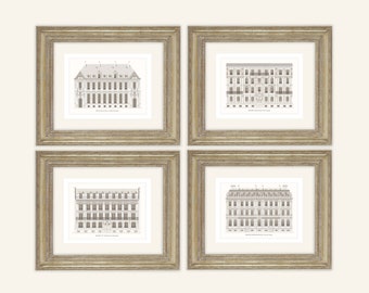 Set of 4 French Charcoal Gray Horizontal Paris Architectural Prints on Archival Watercolor Paper