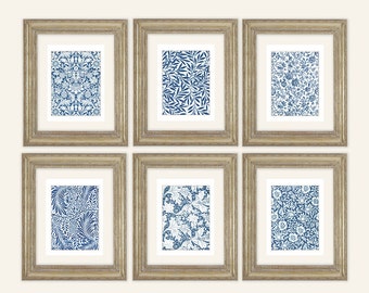 Set of 6 William Morris Navy Blue Botanical Wallpaper Archival Quality Prints on Watercolor Paper