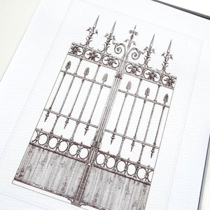 French Architectural Drawing of Iron Gate 2 Archival Quality Print on Watercolor Paper
