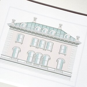 Architectural Print 11 of Pastel English Manor House Drawing on Archival Watercolor Paper