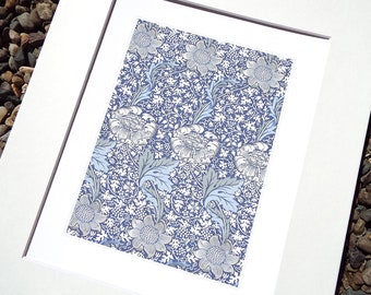 William Morris Navy Blue Botanical Pattern 1 Archival Quality Print on Watercolor Paper