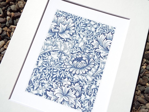 William Morris Navy Blue Botanical Pattern 2 Archival Quality Print on Watercolor Paper