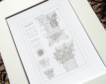 Architectural Print of Corinthian Capital Detail 2 on Heavy Watercolor Paper