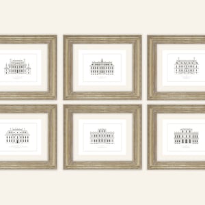 English Manor House Architectural Drawing Prints - Set of 6