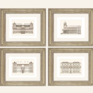 Set of 4 Architectural Prints in Sepia on Archival Watercolor Paper
