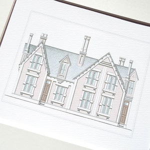 Architectural Print 4 of Pastel English Manor House Drawing on Archival Watercolor Paper
