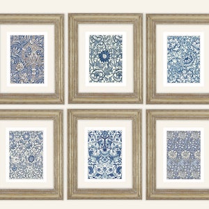 Set di 6 stampe di qualità d'archivio botaniche blu navy di William Morris su carta per acquerello