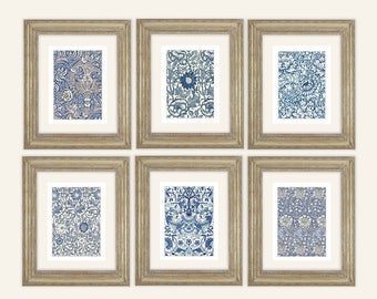 Set of 6 William Morris Navy Blue Botanical Archival Quality Prints on Watercolor Paper