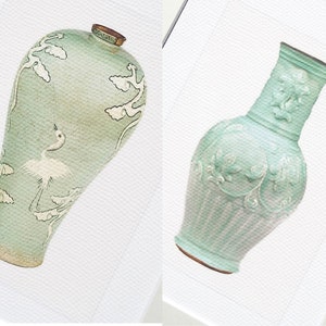 6 Set of Chinoiserie Celadon Green Porcelain Vase Illustrations Archival Prints image 4