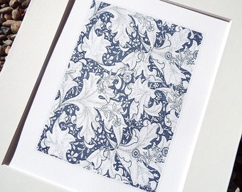 William Morris Navy Blue Botanical Wallpaper Pattern 5 Archival Quality Print on Watercolor Paper
