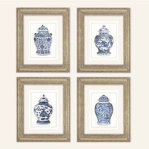 Set of 4 Blue & White Ginger Jar Fine Art Prints on Archival Watercolor Paper image 1