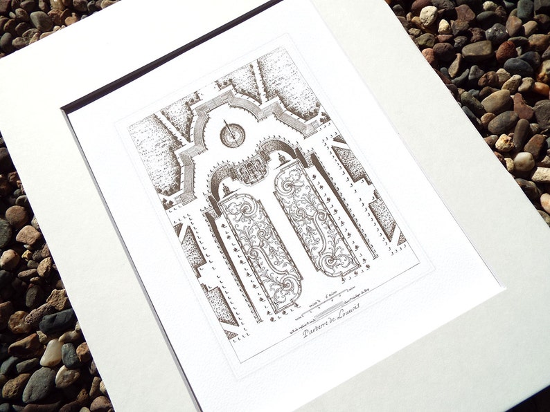 Antique French Garden Plan 6 In Sepia, Navy & Sea Glass Blue Archival Print image 2