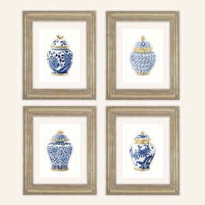 Set of 4 Ginger Jar Prints with Gold Accents on Archival Paper