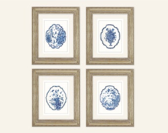 Set of 4 Blue & White Chinoiserie Plate Fine Art Prints on Archival Watercolor Paper