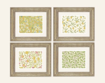 Set of 4 William Morris Lemon &l Botanical Wallpaper Patterns Archival Quality Prints on Watercolor Paper