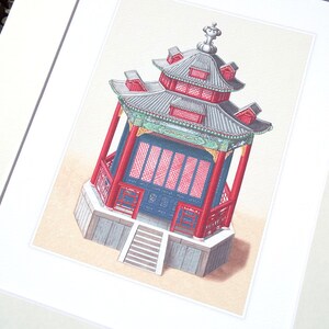 Chinoiserie Pagoda Architectural Drawing 8 Archival Quality Print on Watercolor Paper