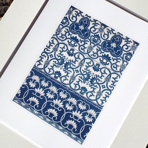 Blue & White Chinoiserie Floral Geometric Ornament Pattern 3 Antique Illustration Archival Print