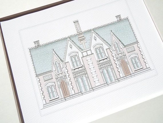 Architectural Print 1 Of Pastel English Manor House Drawing On Etsy Architectural Print 1 Of Pastel English Manor House Drawing On Etsy
